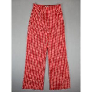 Princess Polly Plaid High Rise Linen Blend Wide Leg Side Zip Pants Size 2 Cuffed